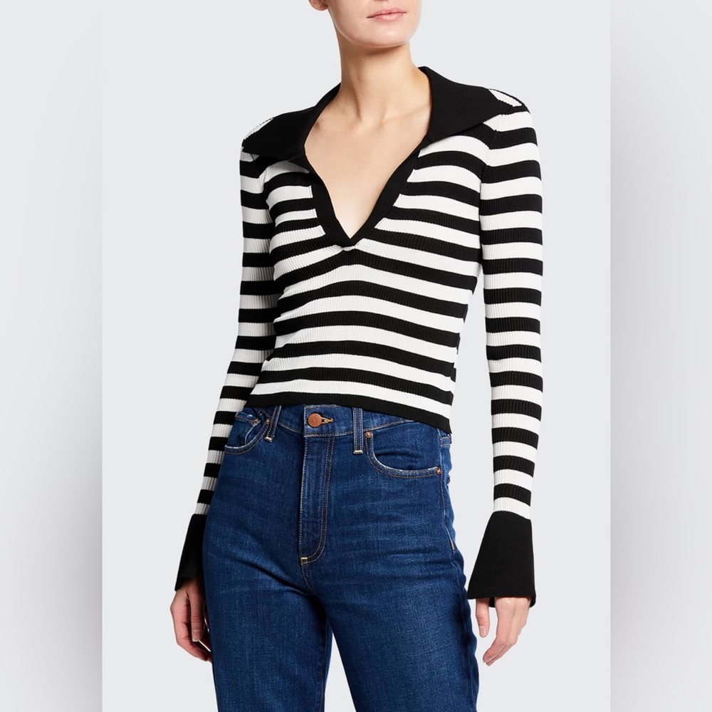 Alice + Olivia Daralee Cropped Polo Striped Sweater